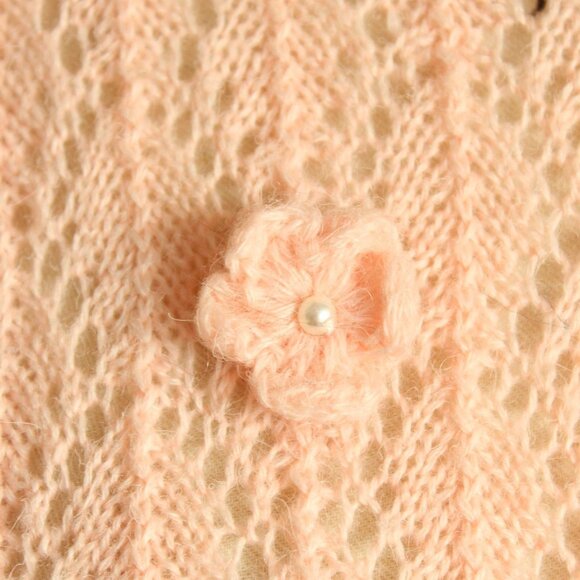 Vintage 1980s Sweater, Rt Mind Pink Pointelle Knit Pullover, Bishop Sleeve - Picture 5 of 10